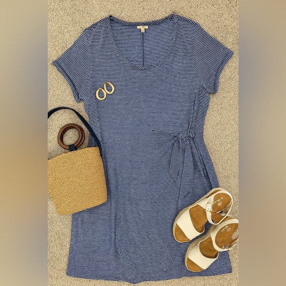 T by Talbots Striped Side-Tie Stretch Dress 3X Classic Business Casual Brunch - Picture 2 of 7